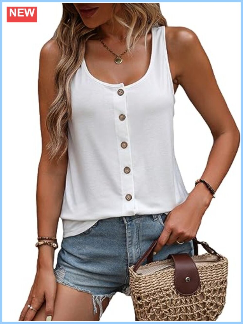 Sleeveless Button Up Tank Top Scoop Neck Casual Summer